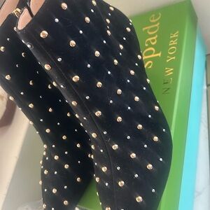 Kate Spade Black Velvet Boots with Gold and Silver Studs Size 8